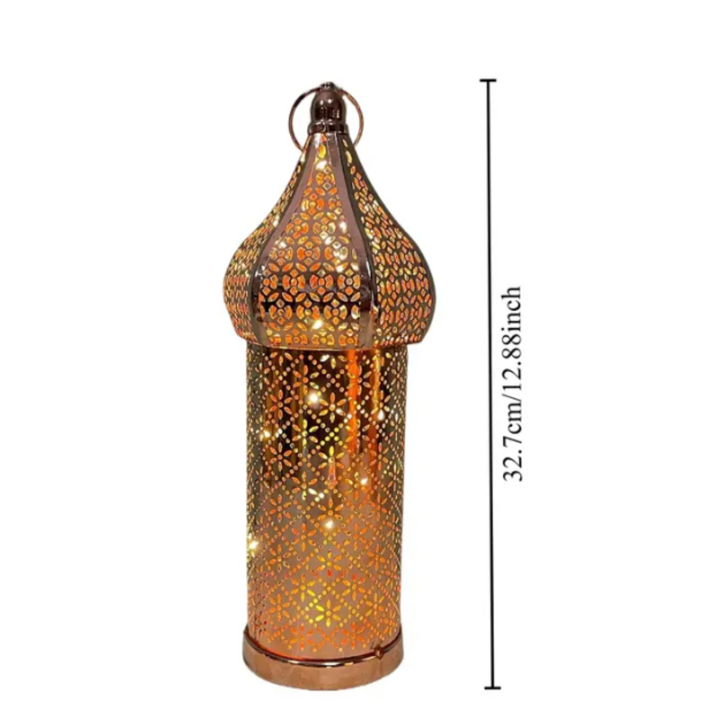 Moroccan-Inspired Rose Gold Battery-Powered LED Lantern