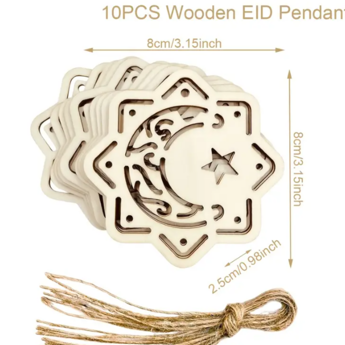 Wooden Moon & Star Hanging Pendants - Set of 10