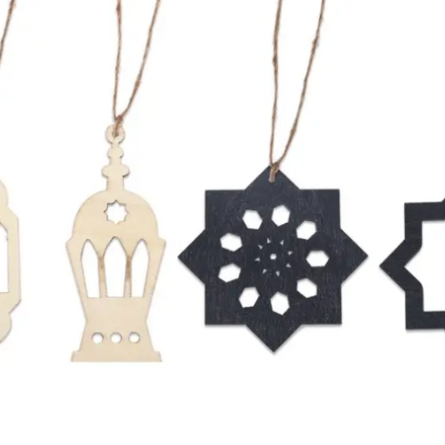 Wooden Ramadan Icon Pendants (Black & Natural) - 8 Pack