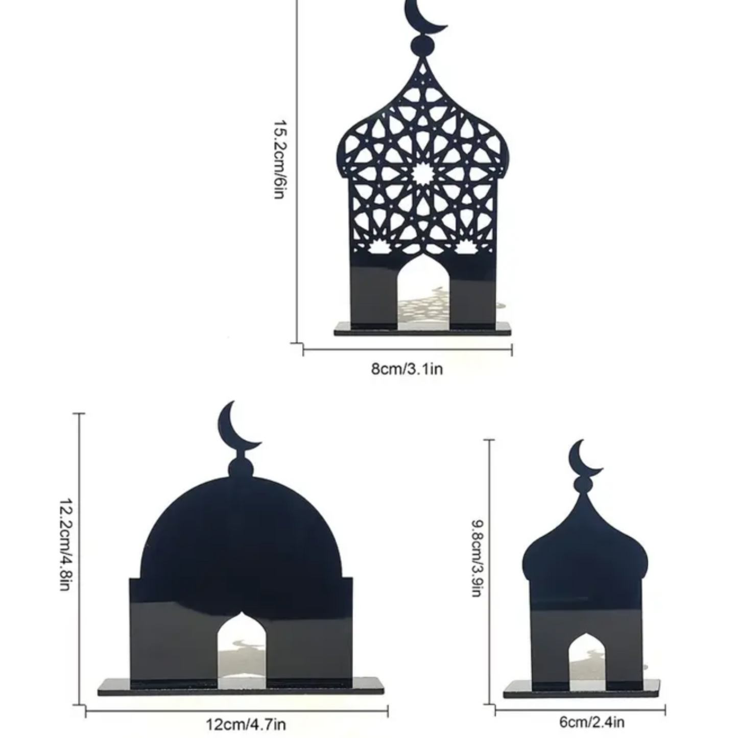 Black Acrylic Mosque-Shaped Stands - Set of 3