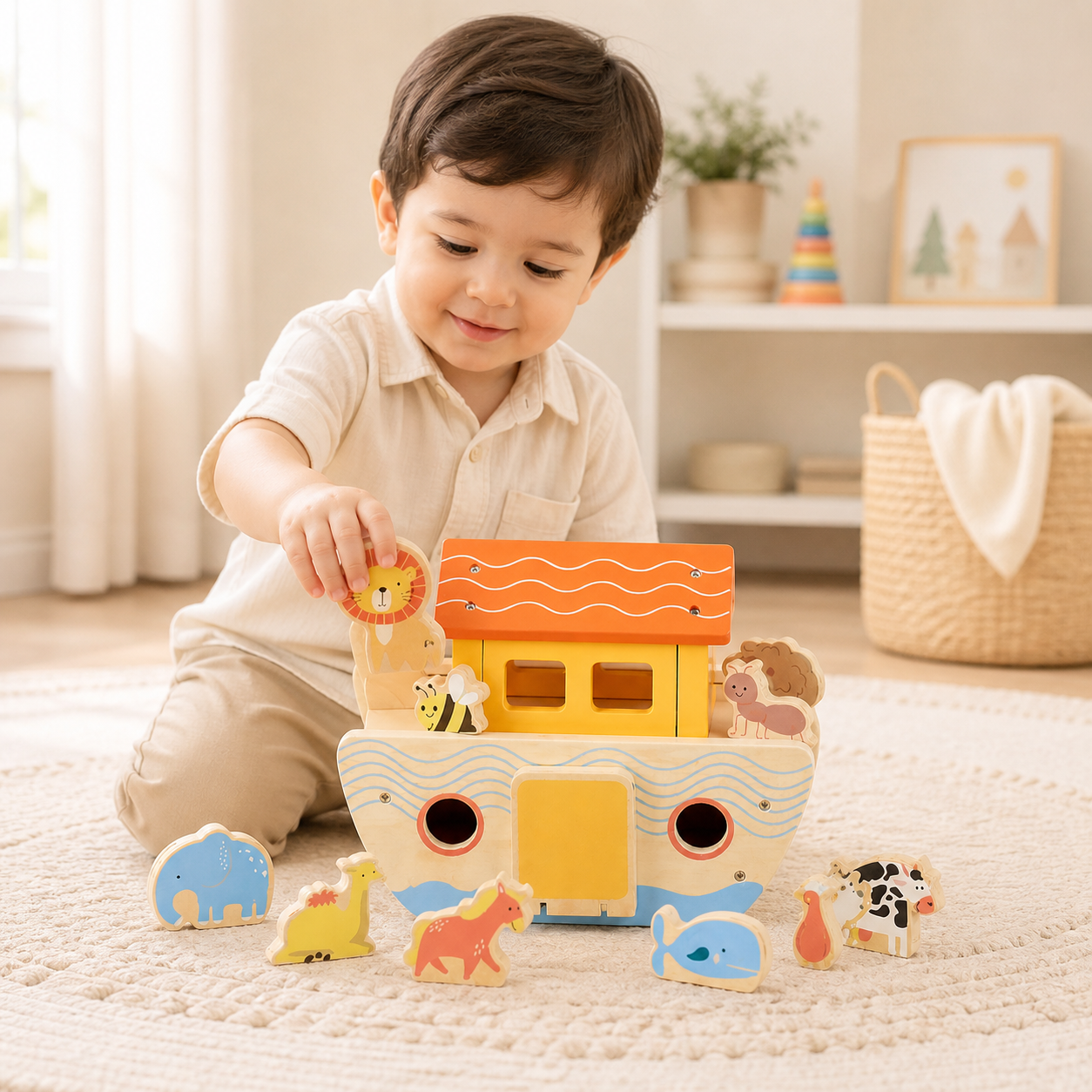 Prophet Nuh (AS) Inspired Wooden Ark & Animal Play Set
