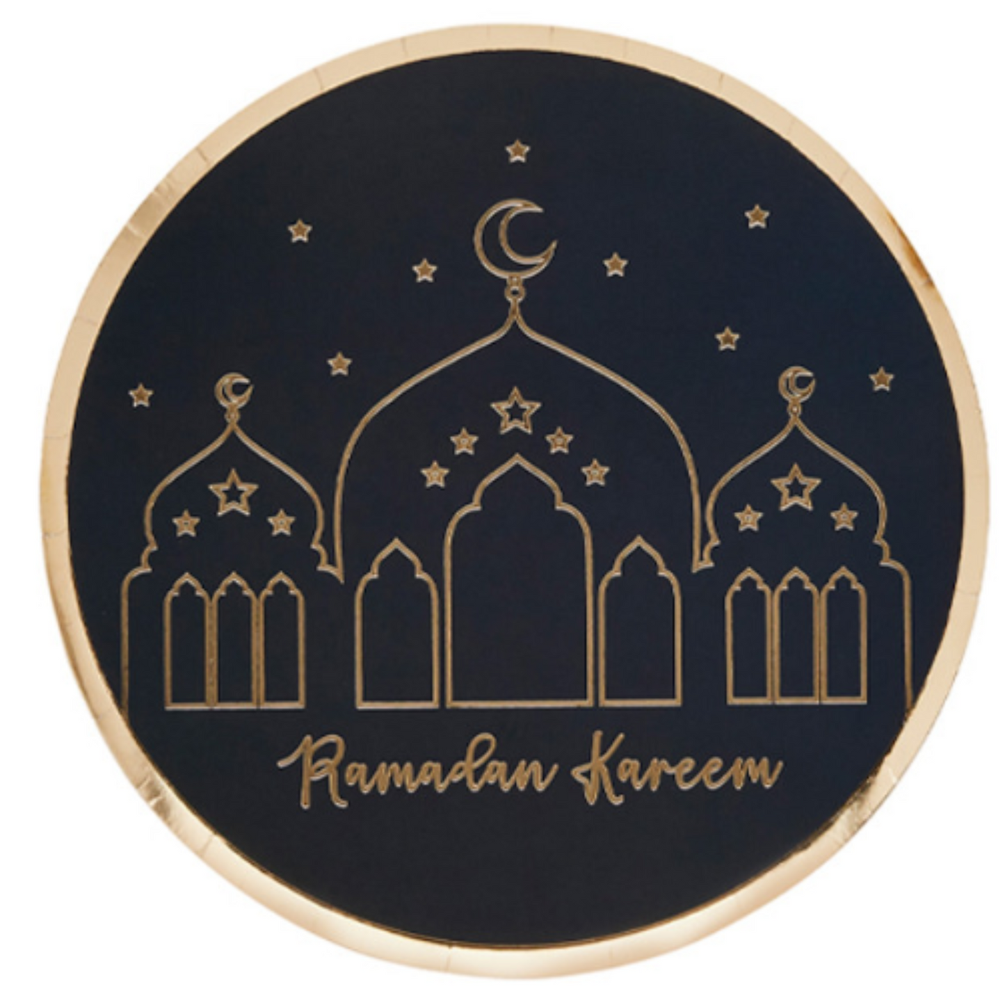 Ramadan Black & Gold Paper Plates - Pack of 8 (23cm)