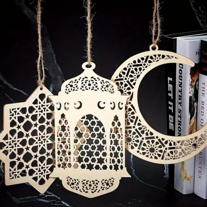 Wooden Ramadan Decor Set - Moon, Star & Lantern