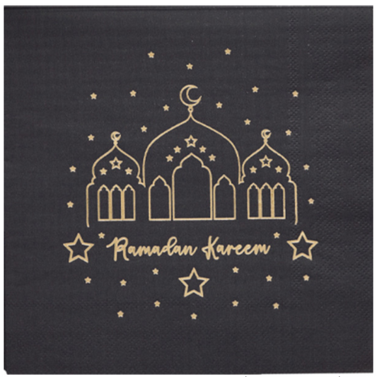 Ramadan Black & Gold Paper Napkins - Pack of 16 (16.5cm x 16.5cm)