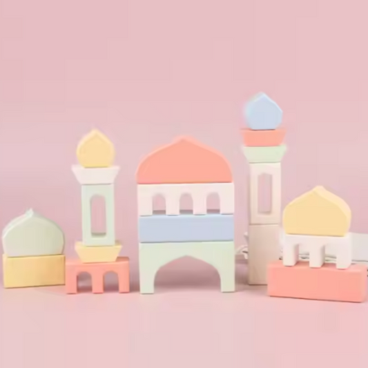 Pastel Wooden Mosque Building Blocks Set