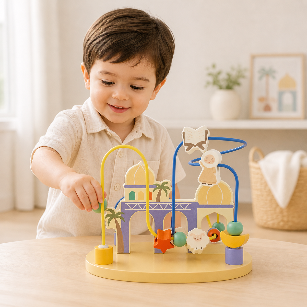Islamic-Themed Wooden Bead Maze Toy