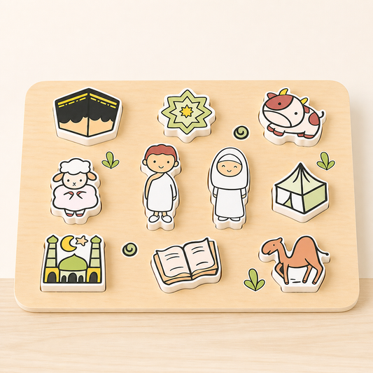 Islamic Wooden Puzzle for Kids – Hajj & Eid Theme