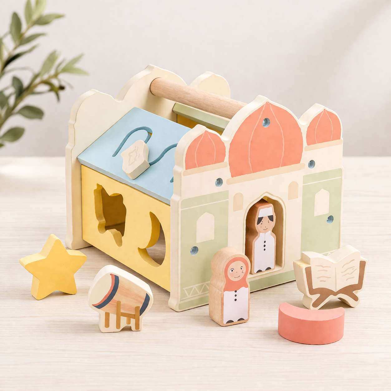 Wooden Pastel Islamic Shape Sorter – Masjid Edition