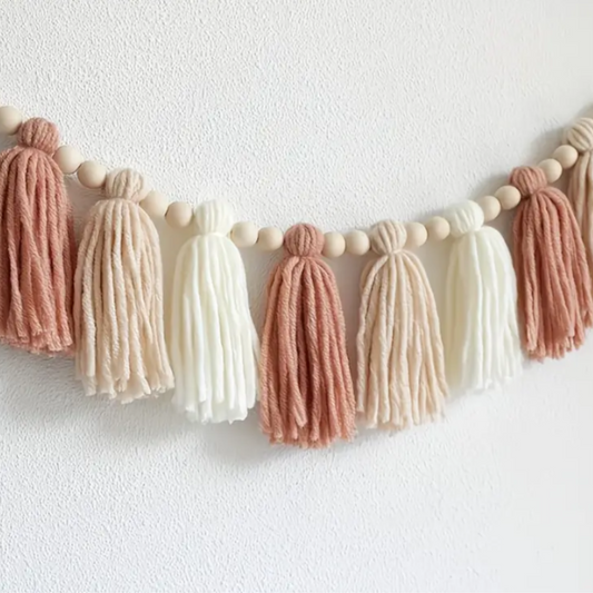 Blush, Pink, and White Wooden Beaded Tassel Garland