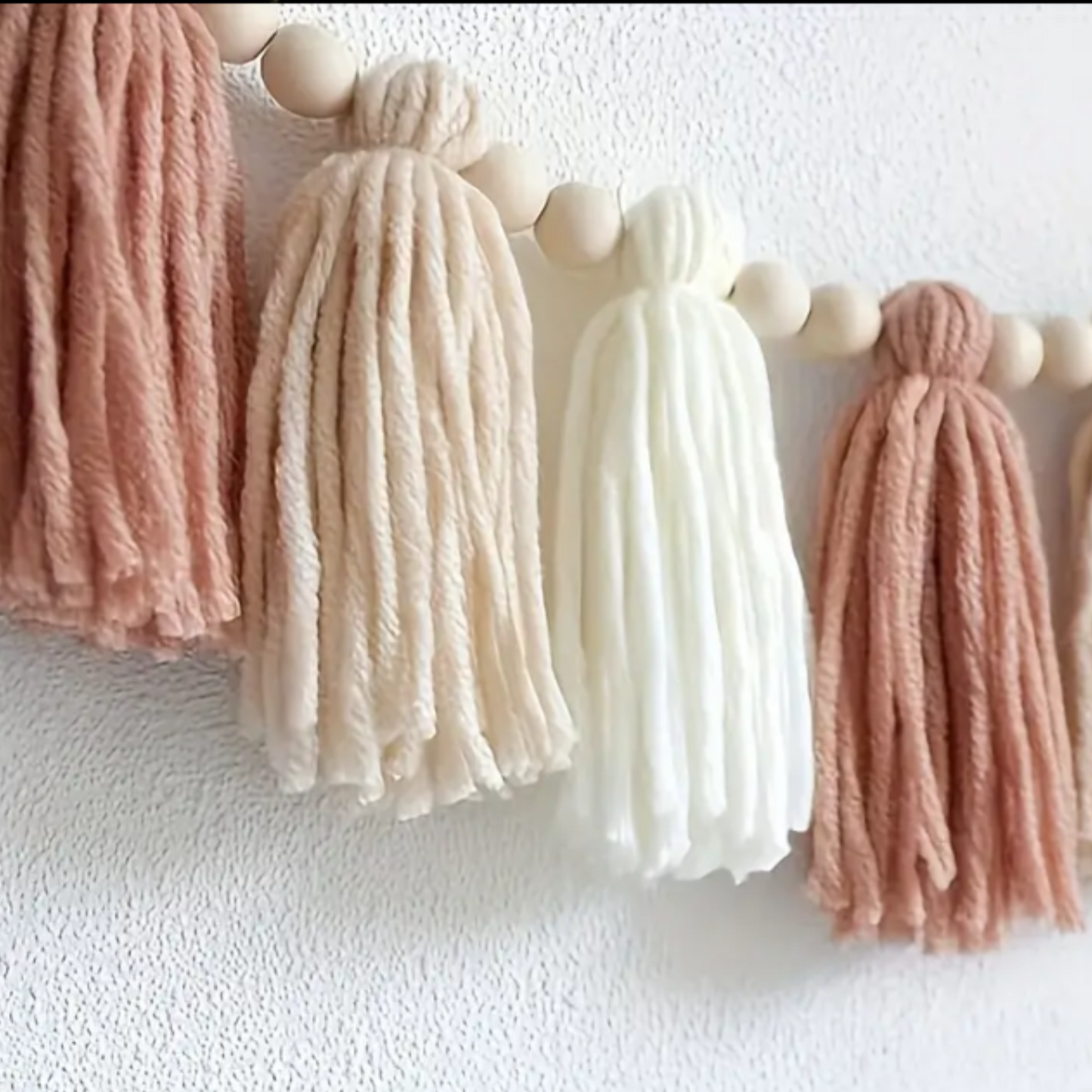 Blush, Pink, and White Wooden Beaded Tassel Garland