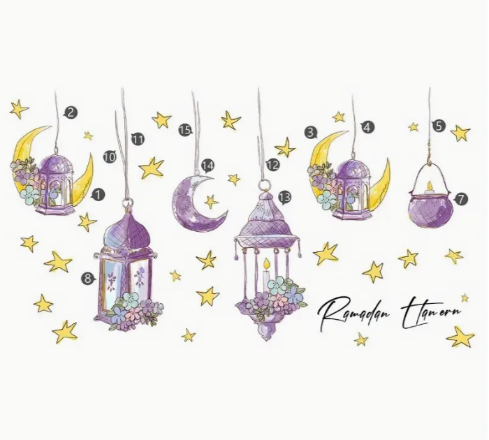 Ramadan Purple Moon Lantern Star Sticker