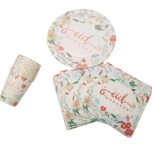 Pastel Floral Eid Mubarak Tableware Party Set