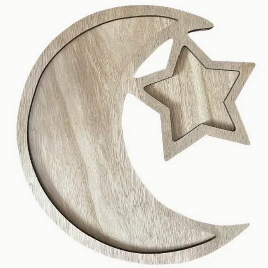 Crescent Moon and Star Shape Wooden Dessert Tray