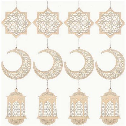 Wooden Ramadan Decor Set - Moon, Star & Lantern