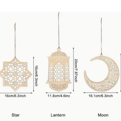 Wooden Ramadan Decor Set - Moon, Star & Lantern