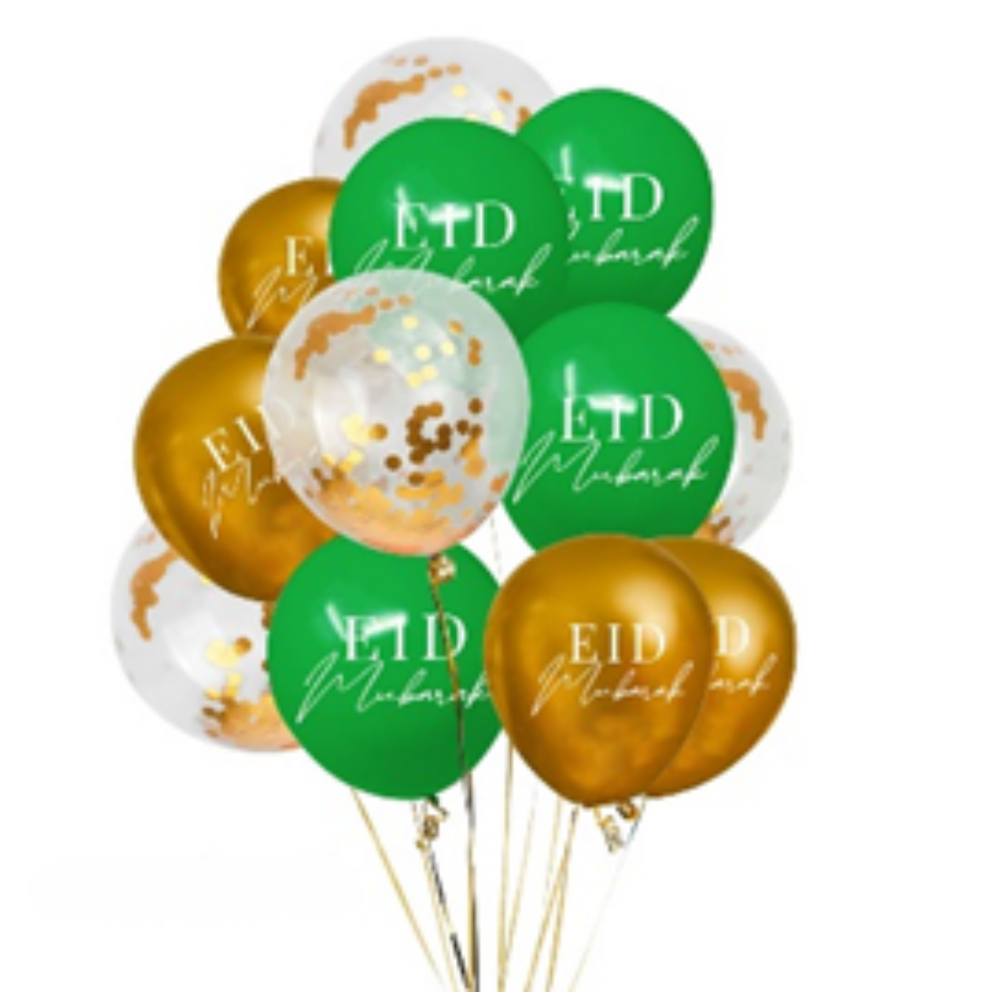 Chrome Gold, Green and Confetti Eid Mubarak Balloon Set