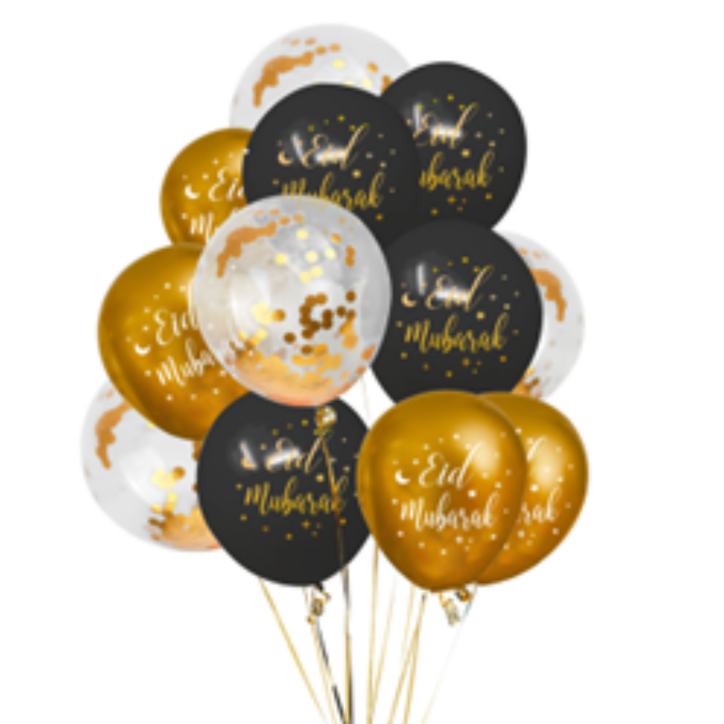 Black,Gold and Confetti Eid Mubarak Latex Balloon Set