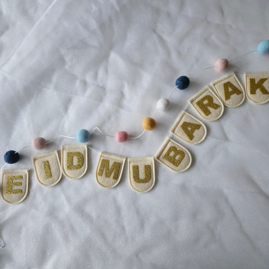 Gold Glittery and Ivory 'Eid Mubarak' Bunting