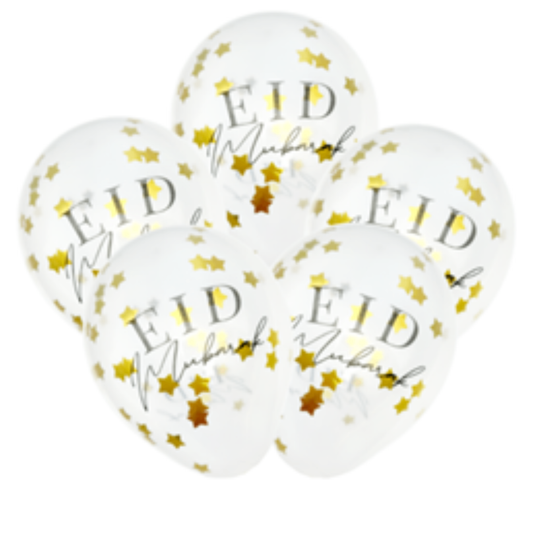 Gold Star Eid Mubarak Confetti Balloons