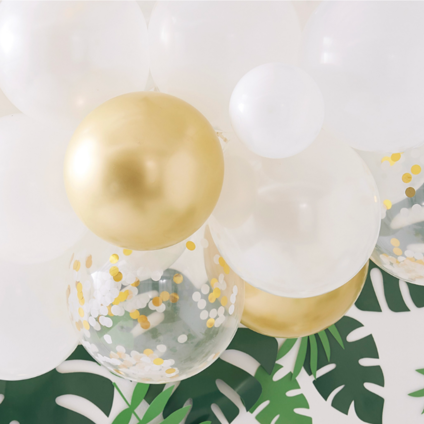 Gold Chrome and White Botanical Balloon Arch