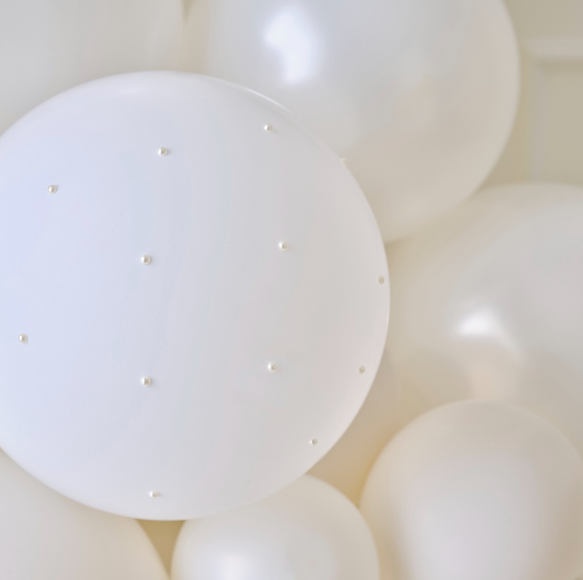 White & Cream Balloon Arch with Pearls