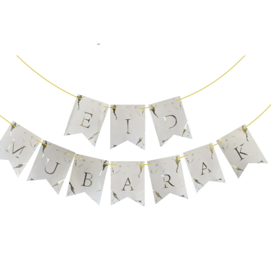 White and Gold Marble Eid Mubarak Banner