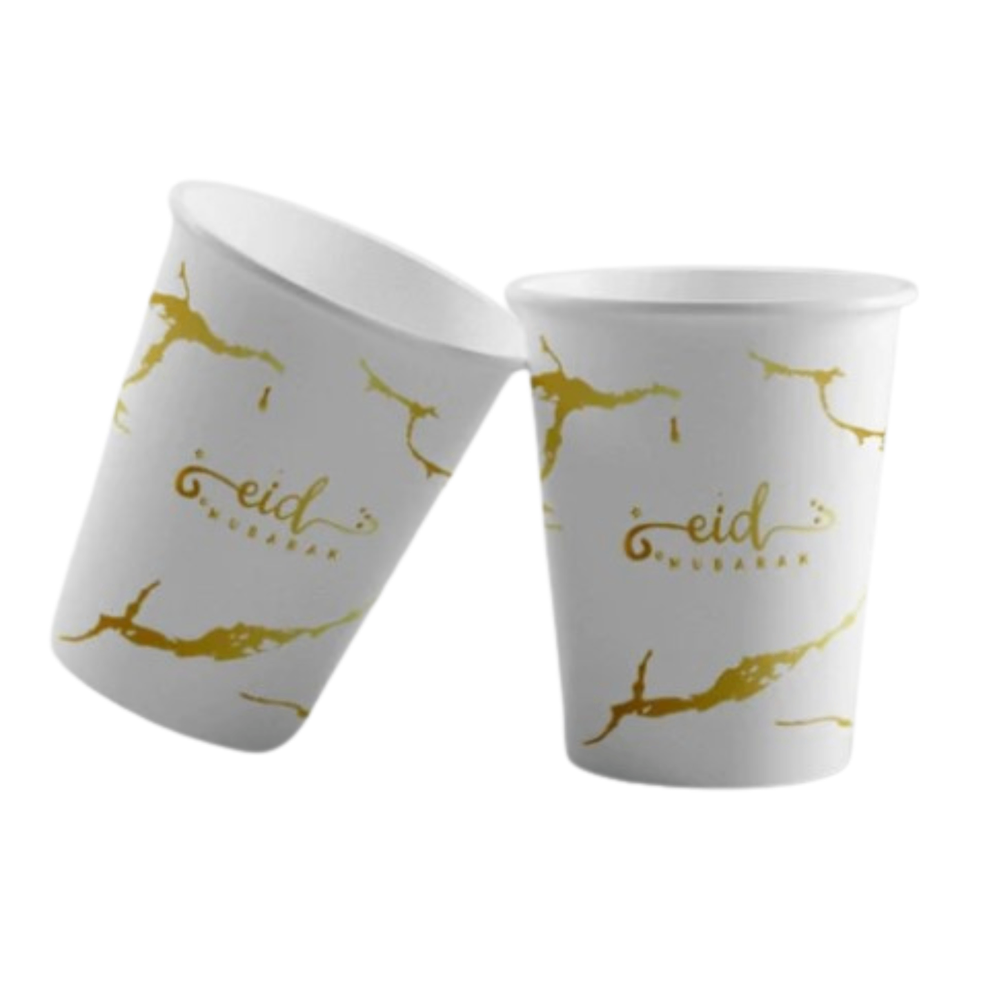 White and Gold Marble Eid Mubarak Paper Cups