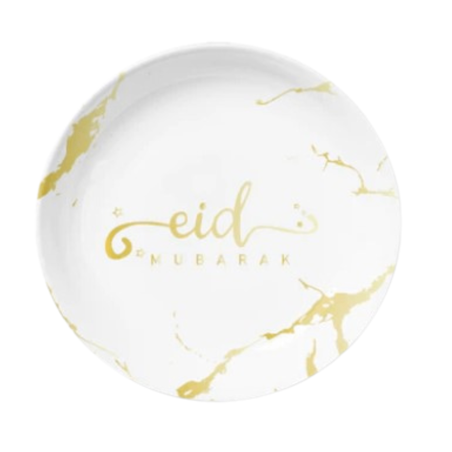 White and Gold Marble Eid Mubarak Plate Cup and Napkin Set