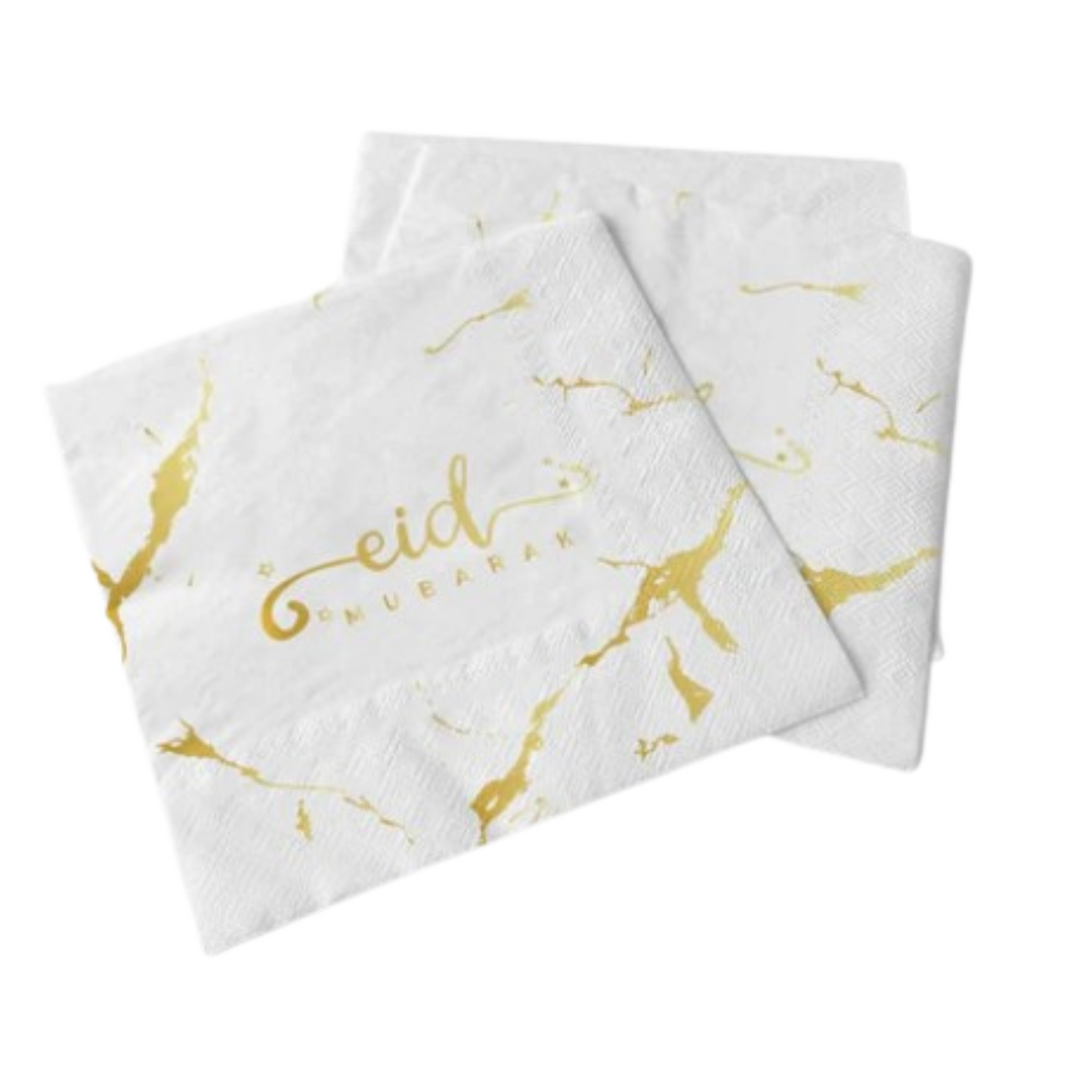 White and Gold Marble Eid Mubarak Plate Cup and Napkin Set